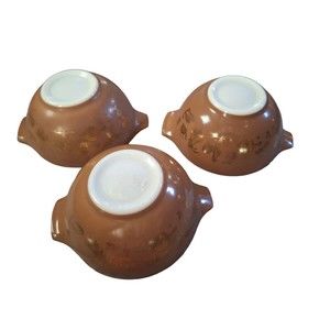 3 Pyrex Large 4 Quart Brown & Gold Early American Cinderella Nesting Bowls